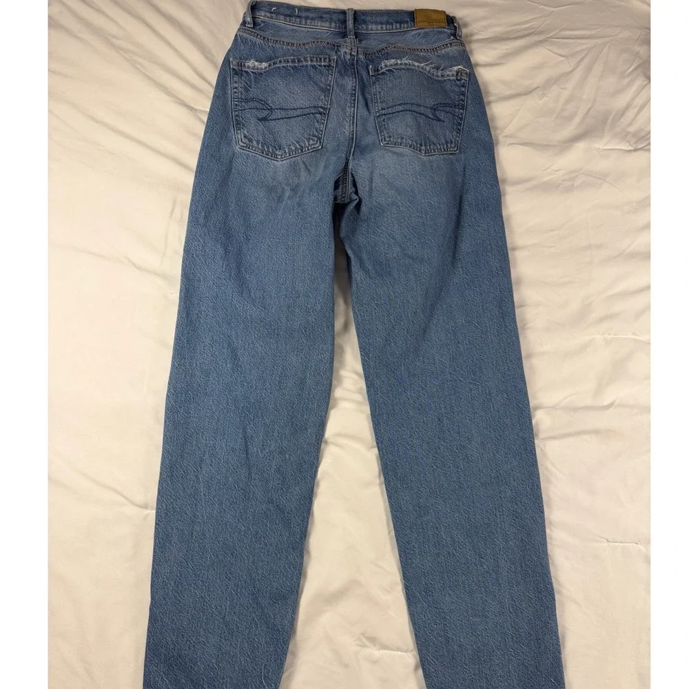 American Eagle Baggy Jean Size 2 Medium Wash Distressed Pocket Skater Grunge Y2K - Picture 6 of 6